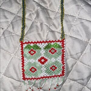 Handcrafted Beaded Bag - Red and Green